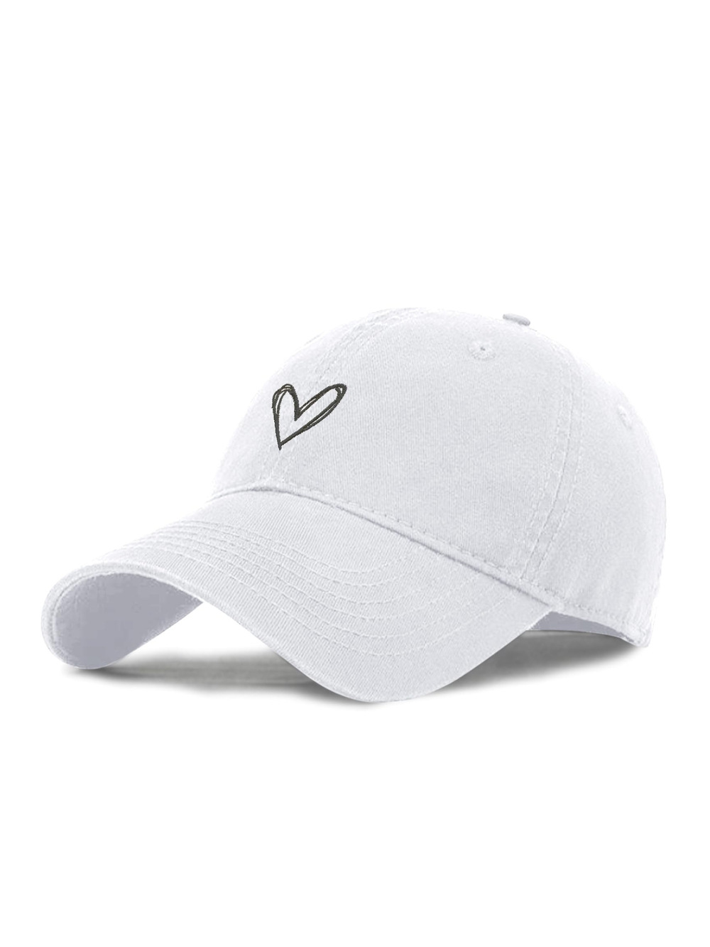 Vintage Heart Embroidered Baseball Cap Distressed Adjustable | White | Size OS